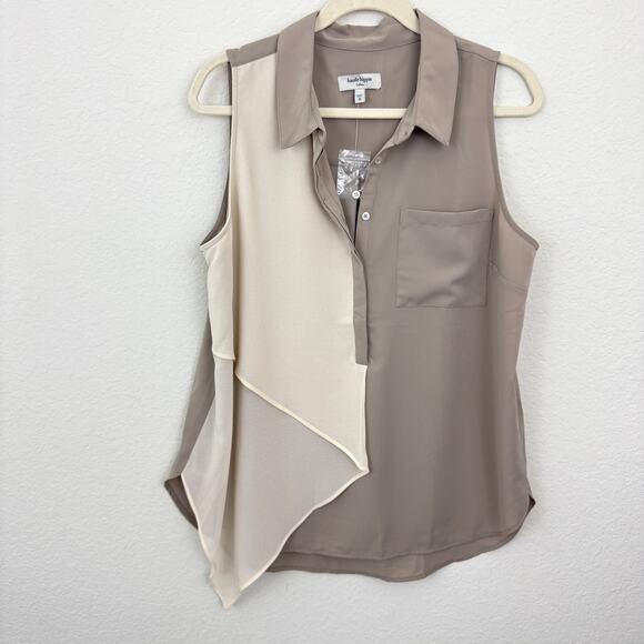 Haute Hippie Tribe Womens Flowy Sleeveless Blouse Size M Asymmetrical Neutral - Picture 1 of 7